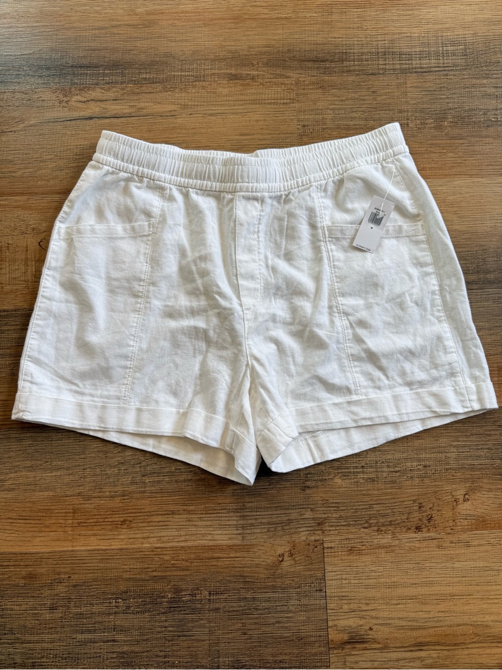 Old Navy White Elastic-Waist Linen Shorts Size Medium